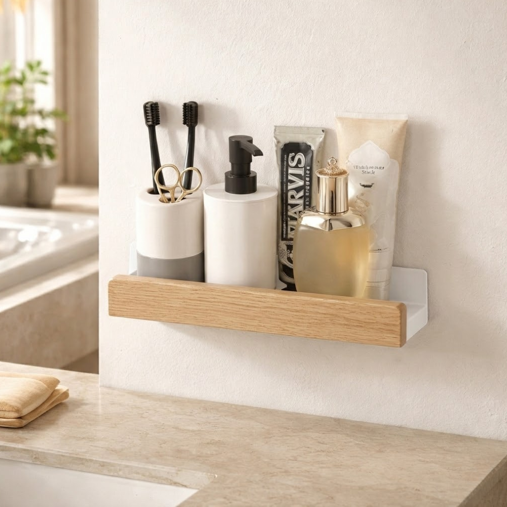 Solid wood bathroom wall shelf | Velzora