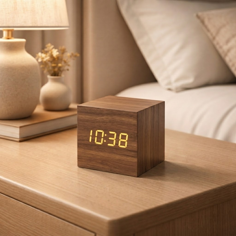 Minimalist Wooden LED Alarm Clock with Digital Display | Velzora