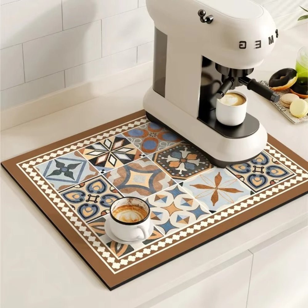 Velzora - Tapis absorbant antidérapant à motif carreaux rétro pour café ou évier