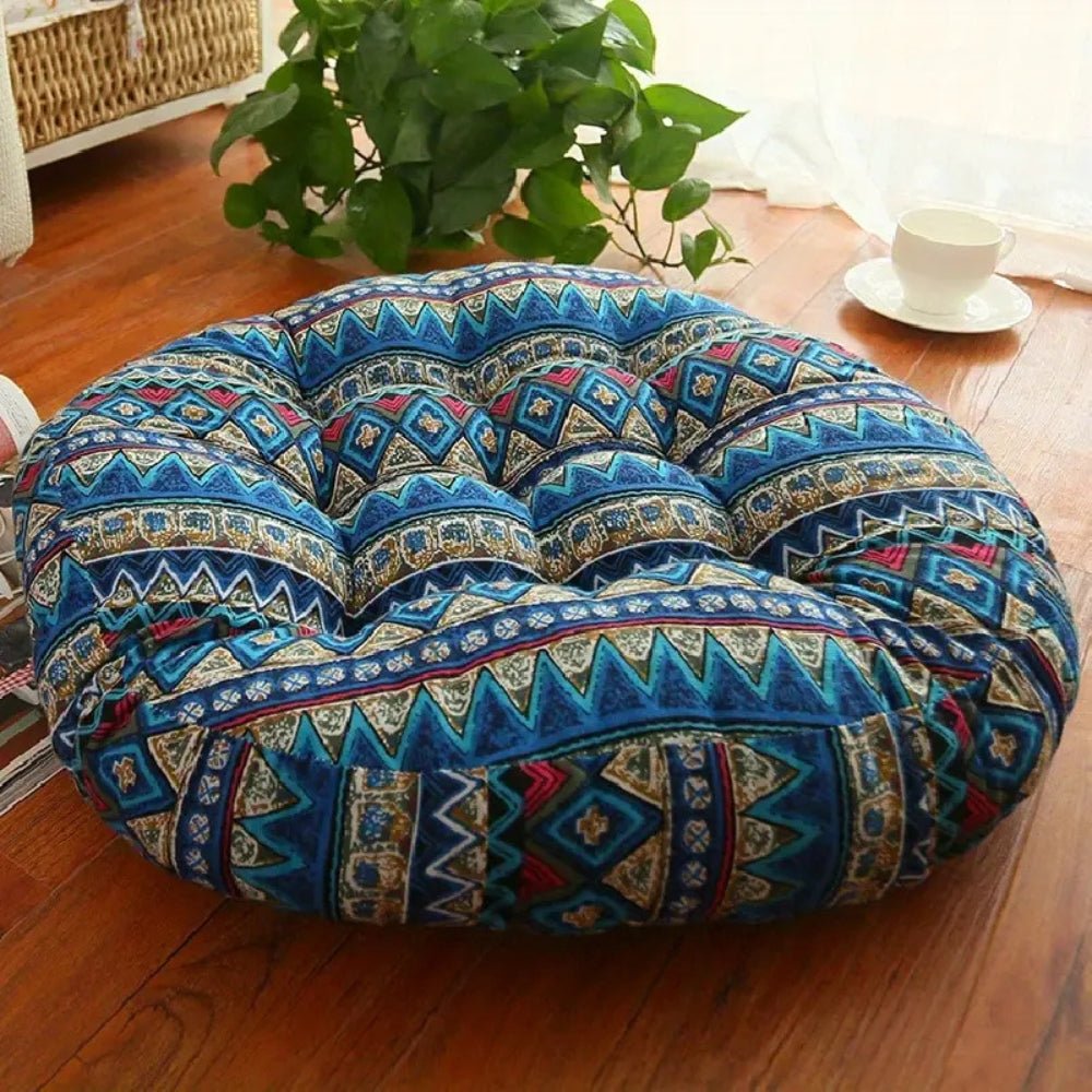Velzora - Coussin rond en coton épais, imprimé floral bohème
