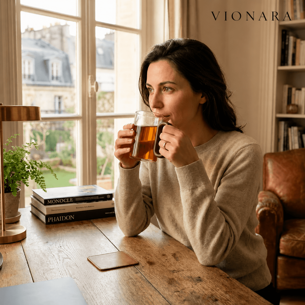 Velzora - Mug en verre borosilicate avec anse en bois naturel | Velzora