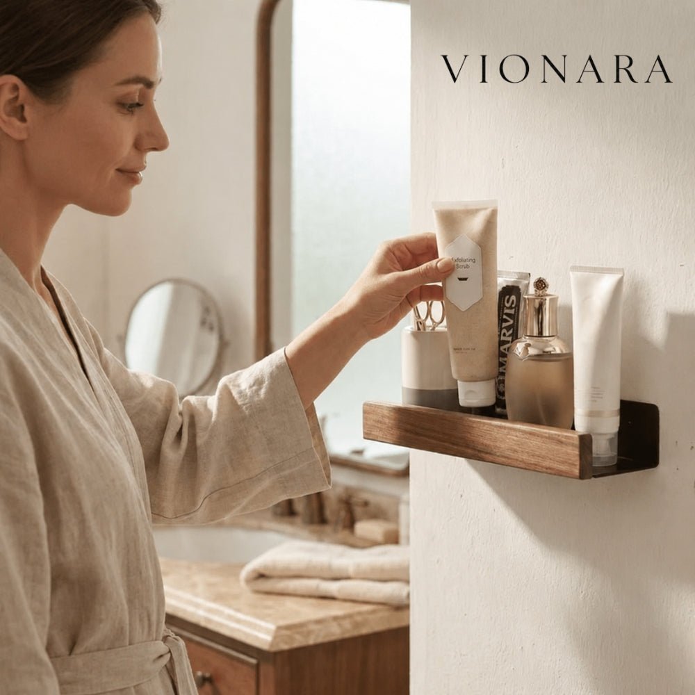 Velzora - Étagère murale de salle de bain en bois massif | Velzora