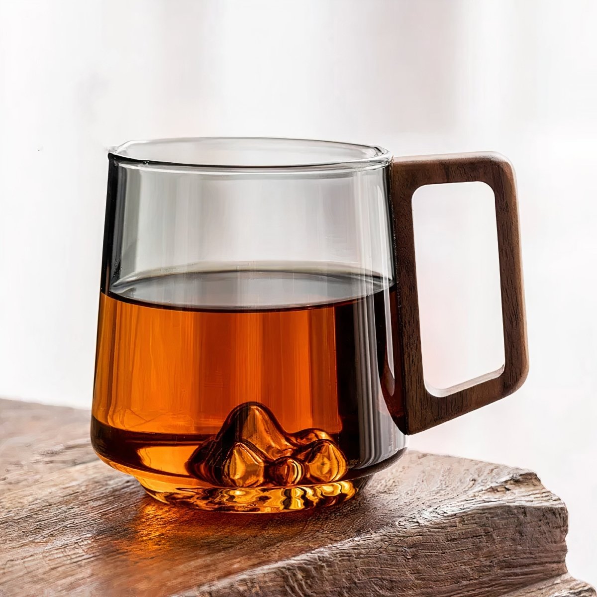 Velzora - Tasses à café inclinées en verre fumé avec poignée en noyer