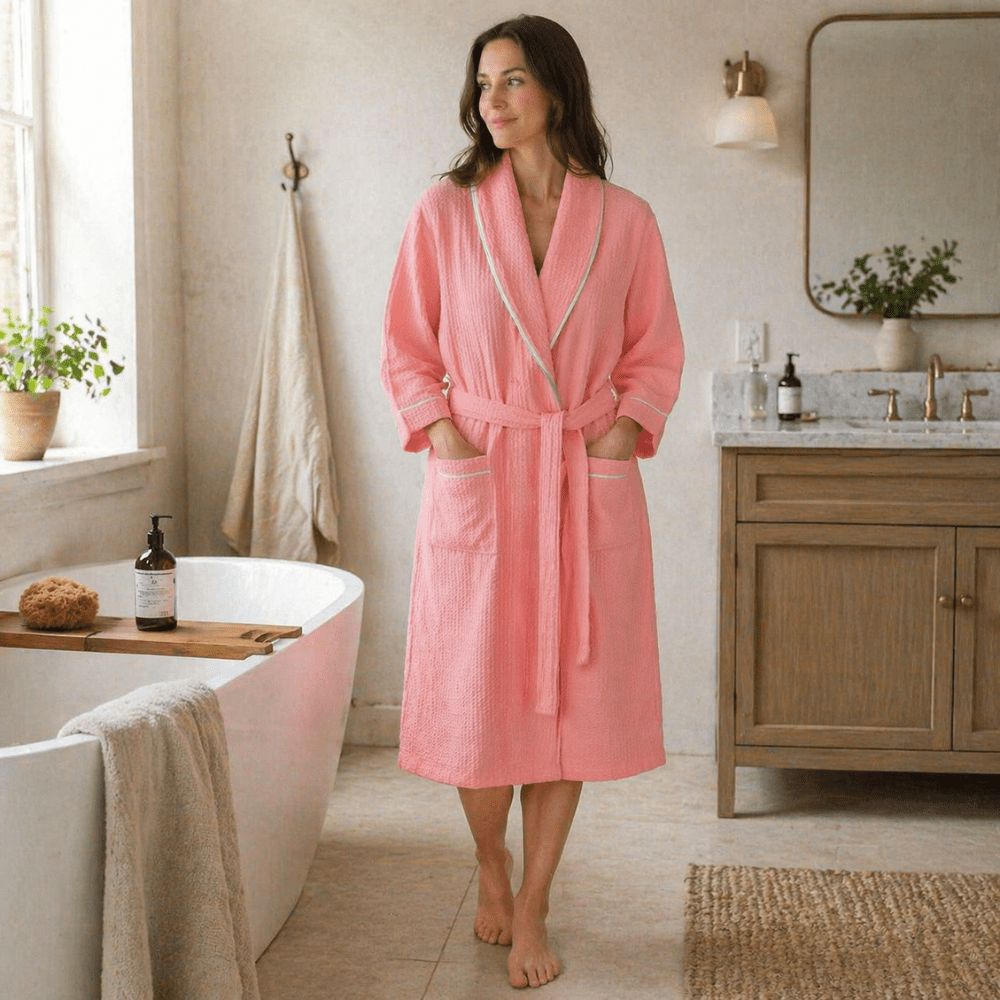 Velzora - Peignoir en coton gaufré, doux et absorbant pour salle de bain