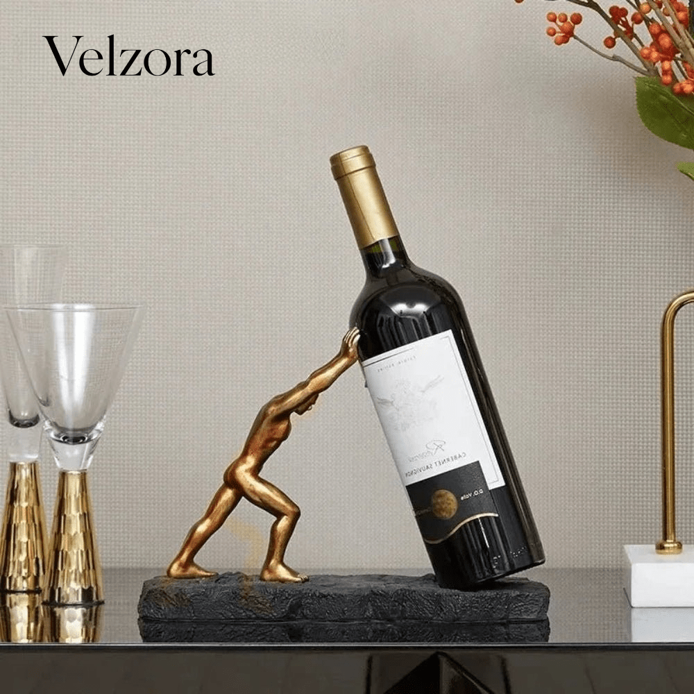Velzora - Porte-bouteille décoratif en résine sculptée noir mat | Velzora