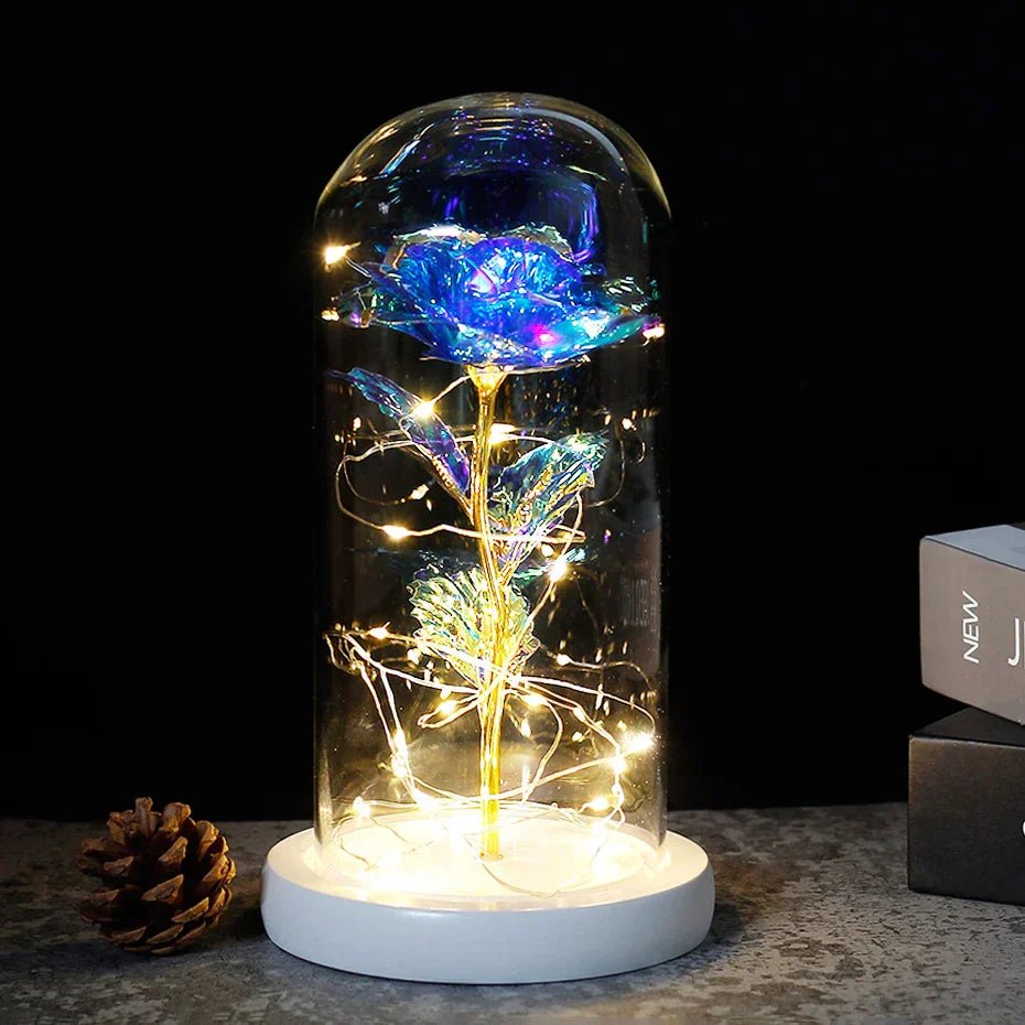 Velzora - Rose préservée sous cloche en verre avec éclairage LED | Velzora