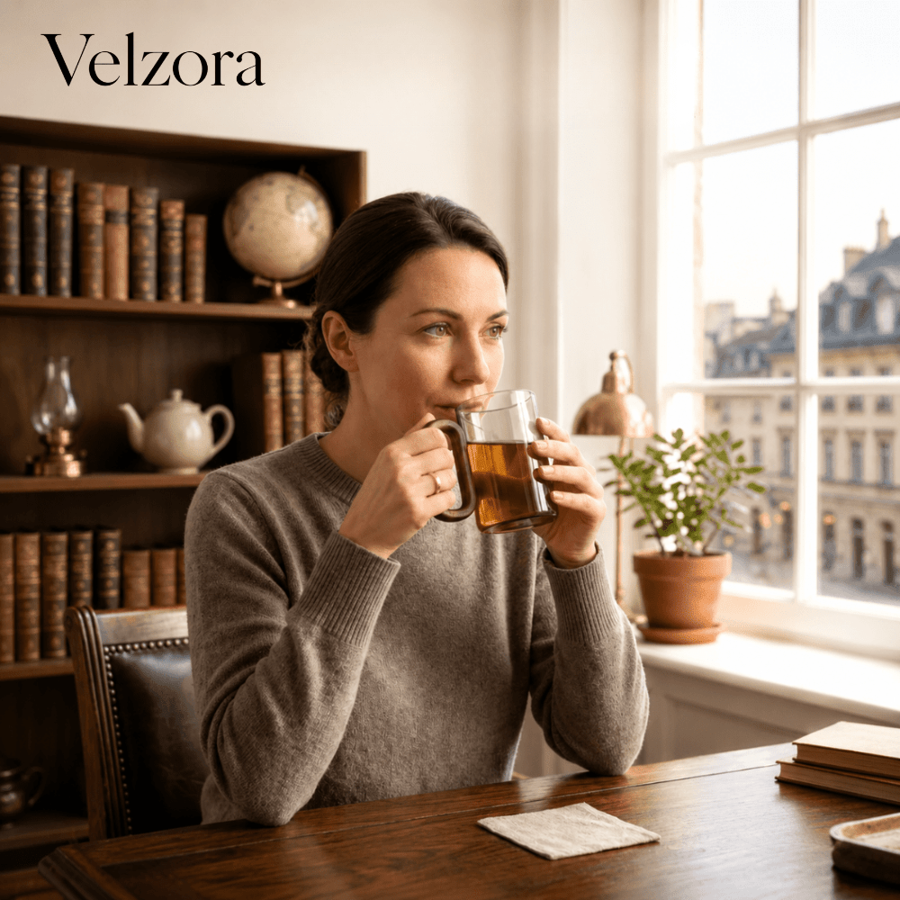 Velzora - Mug en verre borosilicate avec anse en bois naturel | Velzora