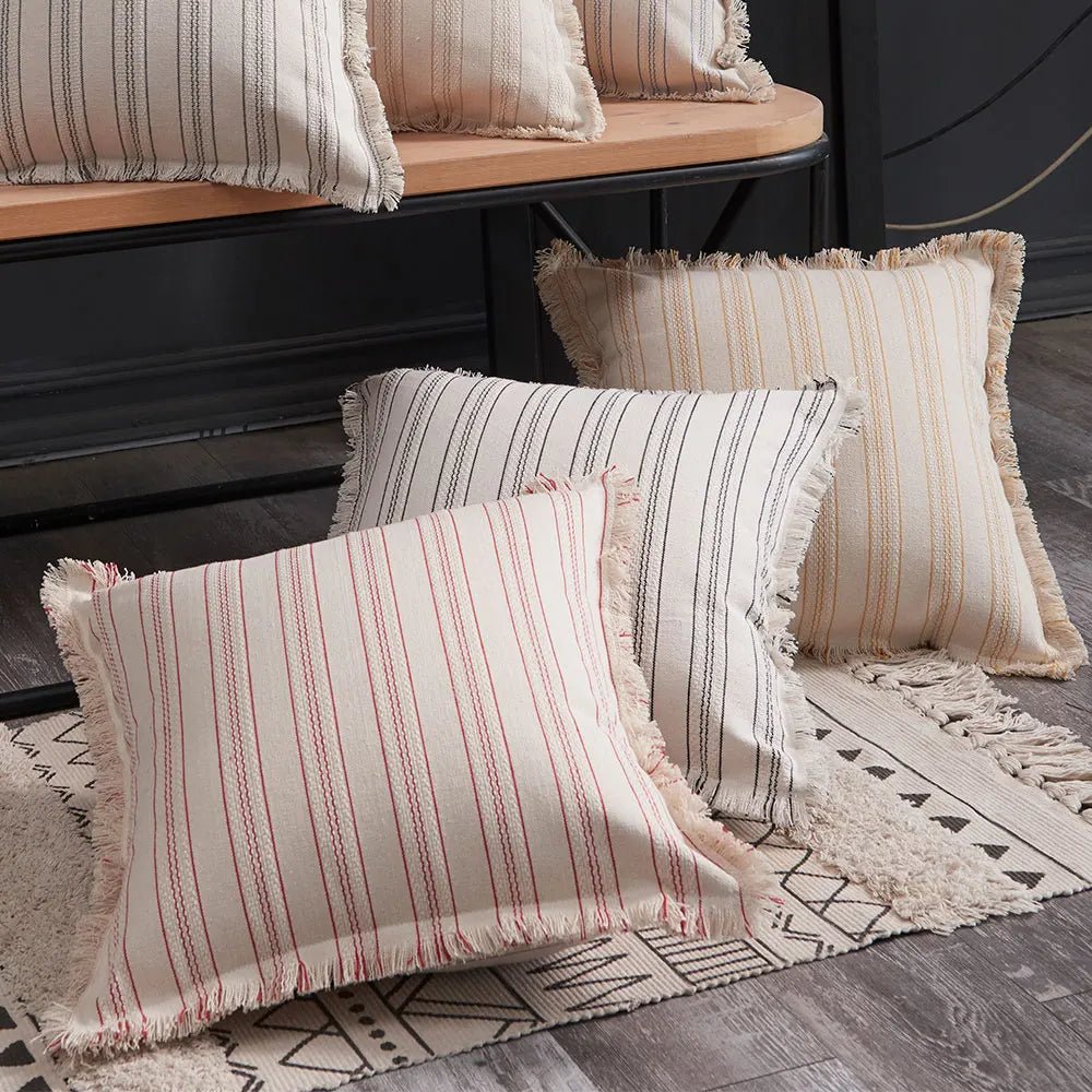 Velzora - Housse de coussin jacquard à franges en coton mélangé | Velzora