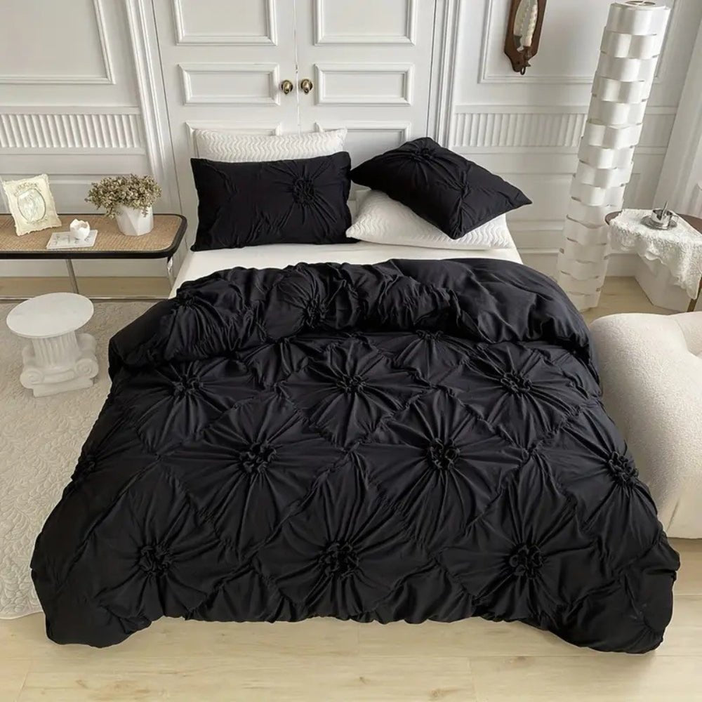 Velzora - Housse de couette texturée à plis floraux en coton mélangé | Velzora