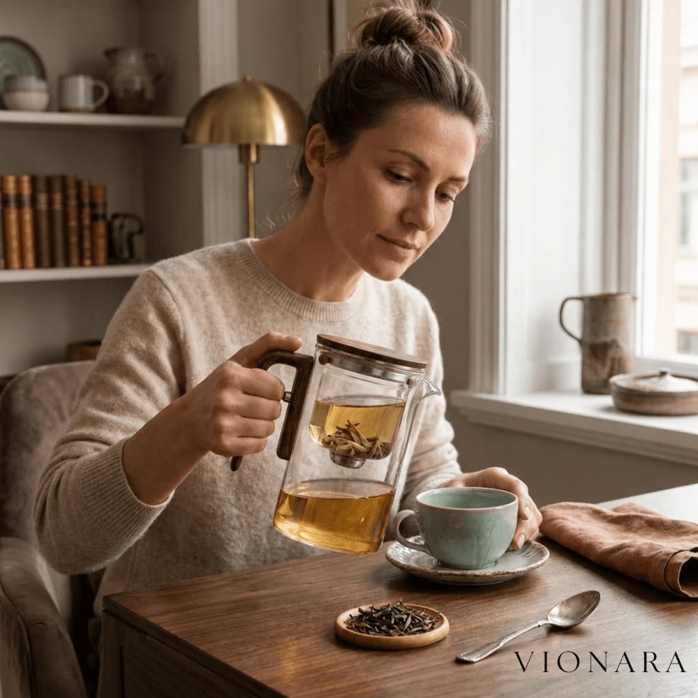 Velzora - Théière en verre borosilicaté – Infuseur acier et poignée bois | Velzora