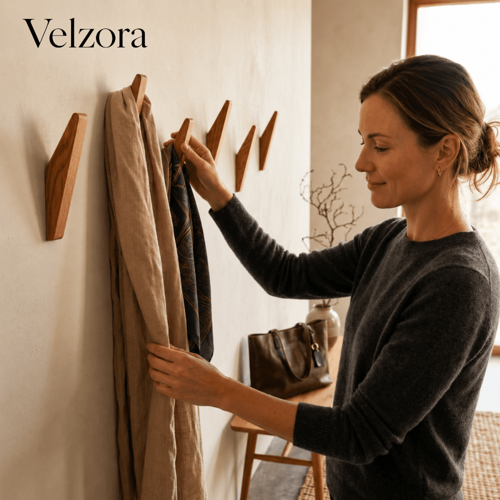 Velzora - Crochets muraux en bois naturel – Lot sculpté à la main | Velzora