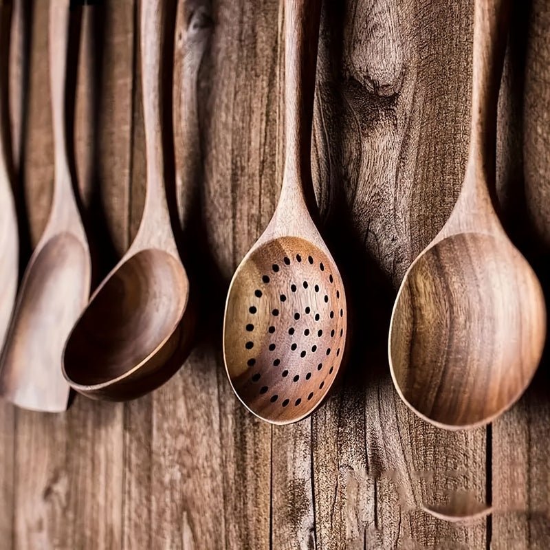 Velzora - Set d’ustensiles de cuisine en bois naturel (5 pièces) | Velzora