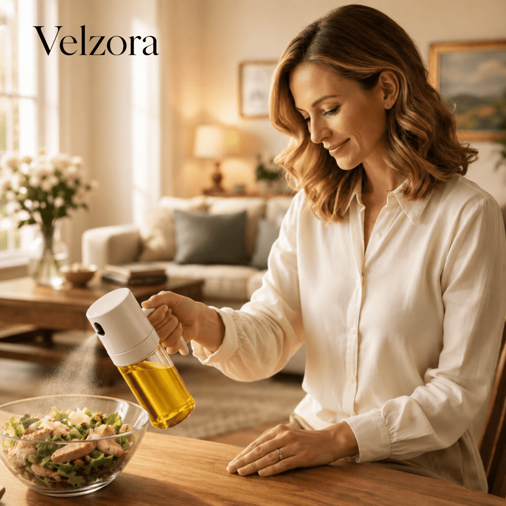 Velzora - Spray à huile en verre borosilicaté 250 ml, design épuré | Velzora