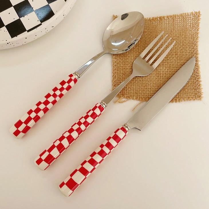 Velzora - Couverts en inox à motif damier, colorés et durables | Velzora
