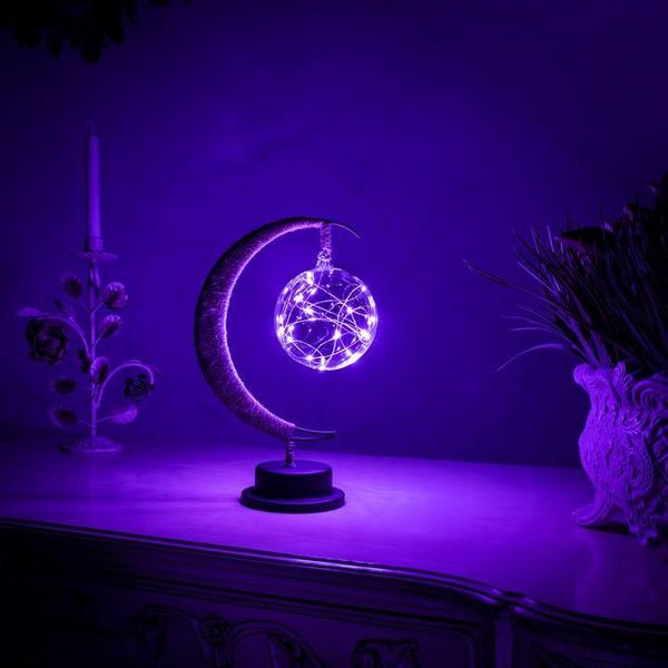 Velzora - Lampe d’ambiance LED sur socle lunaire en métal et corde tressée | Velzora