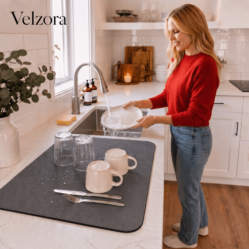 Velzora - Tapis d’égouttage absorbant en diatomite texturée | Velzora