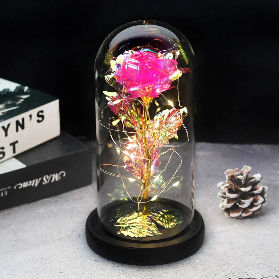 Velzora - Rose préservée sous cloche en verre avec éclairage LED | Velzora