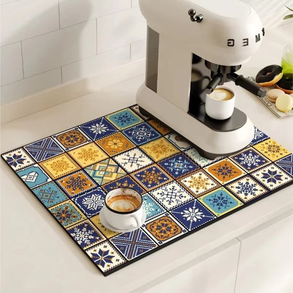 Velzora - Tapis absorbant antidérapant à motif carreaux rétro pour café ou évier
