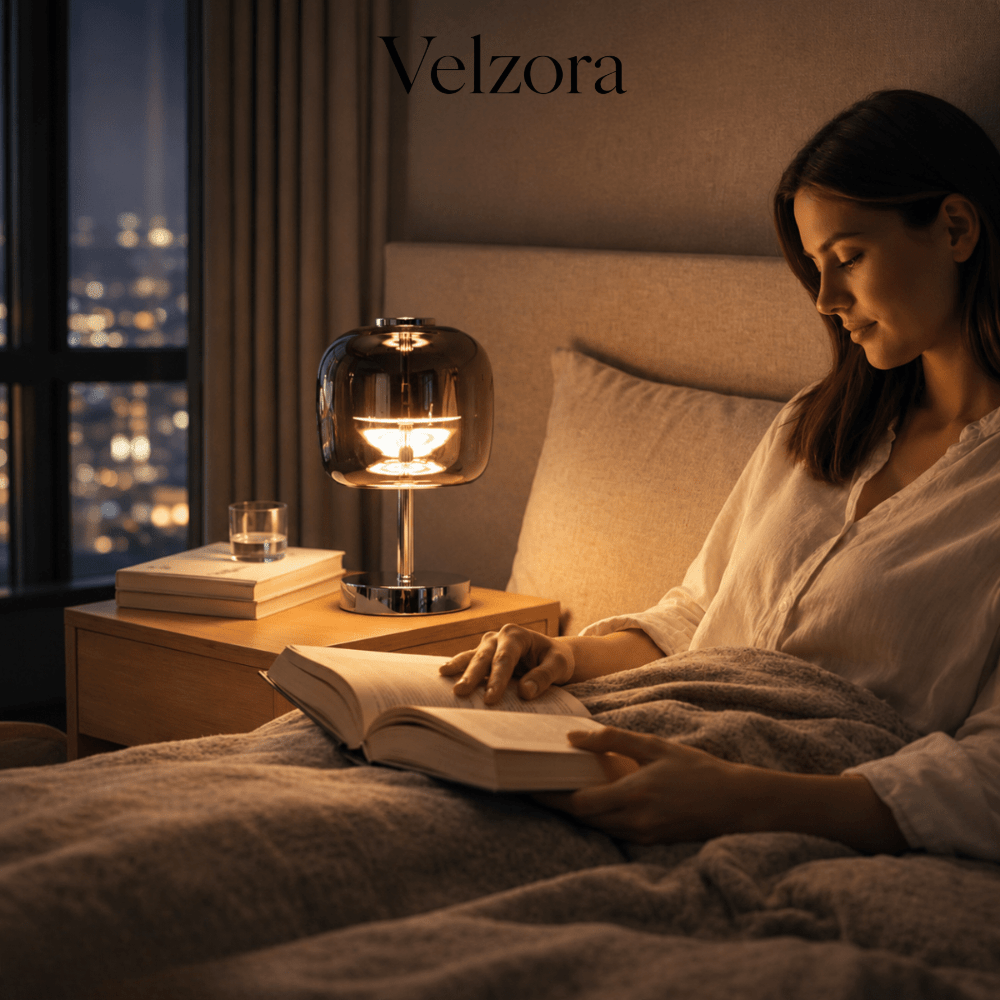 Velzora - Lampe de table en verre fumé dimmable à commande tactile | Velzora