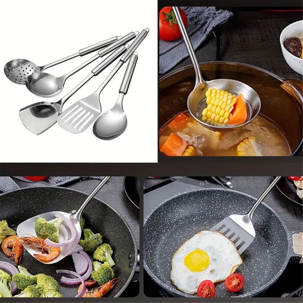 Velzora - Set d’ustensiles de cuisine en acier inoxydable, finition brossée