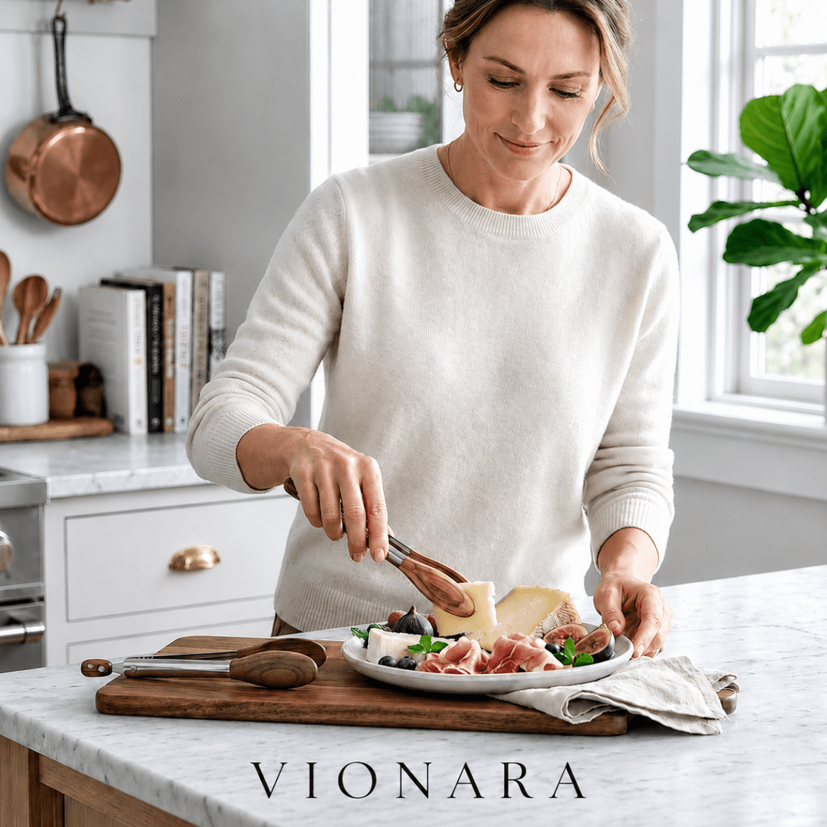 Velzora - Pinces de cuisine en acier inox et bois texturé, lot de 2 | Velzora