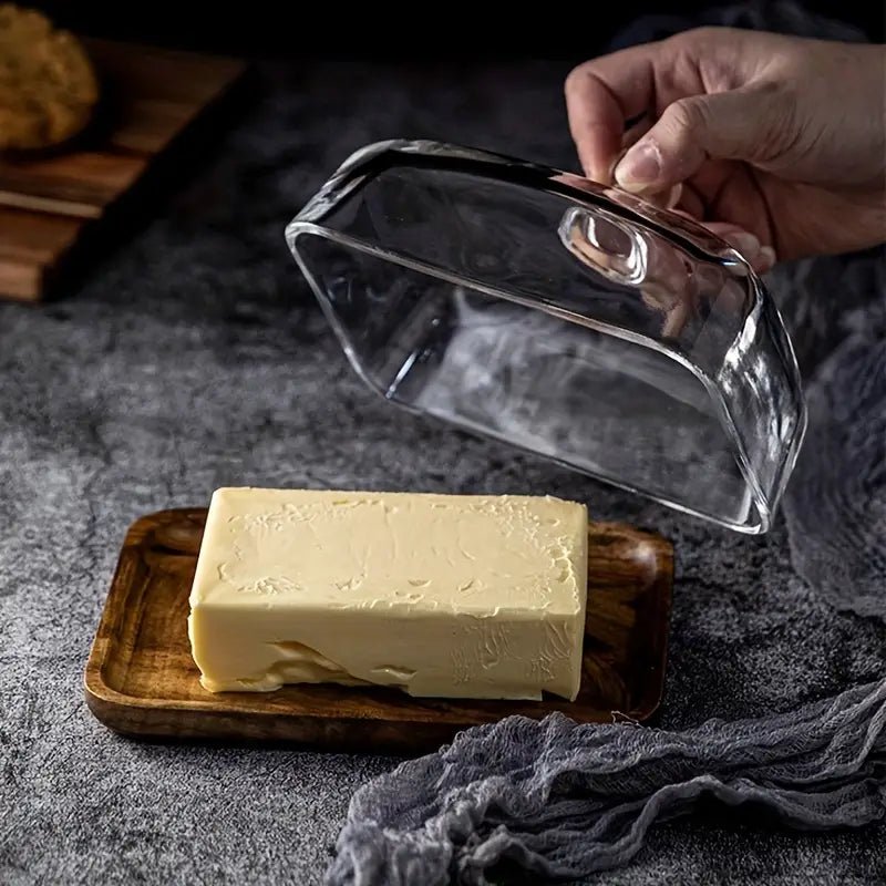 Velzora - Beurrier en bois et verre transparent – base rectangulaire | Velzora