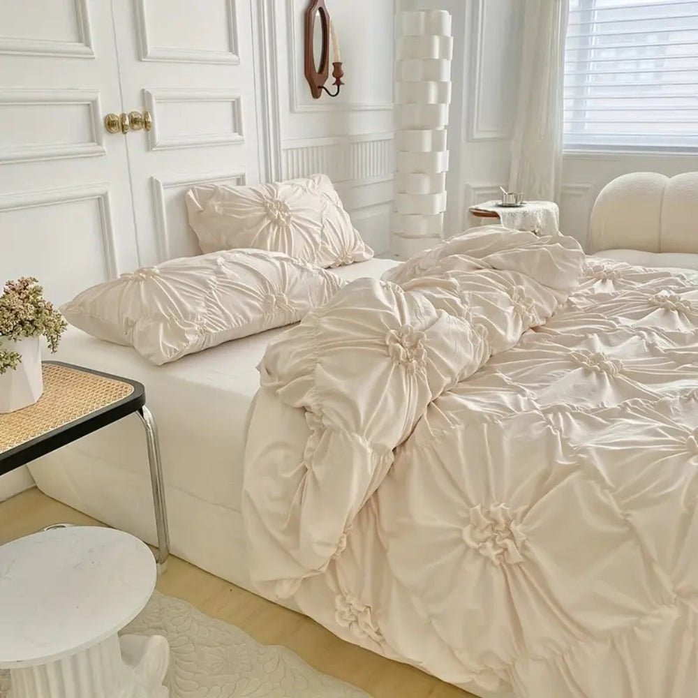 Velzora - Housse de couette texturée à plis floraux en coton mélangé | Velzora