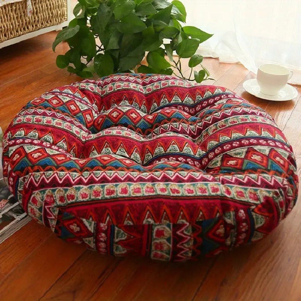 Velzora - Coussin rond en coton épais, imprimé floral bohème