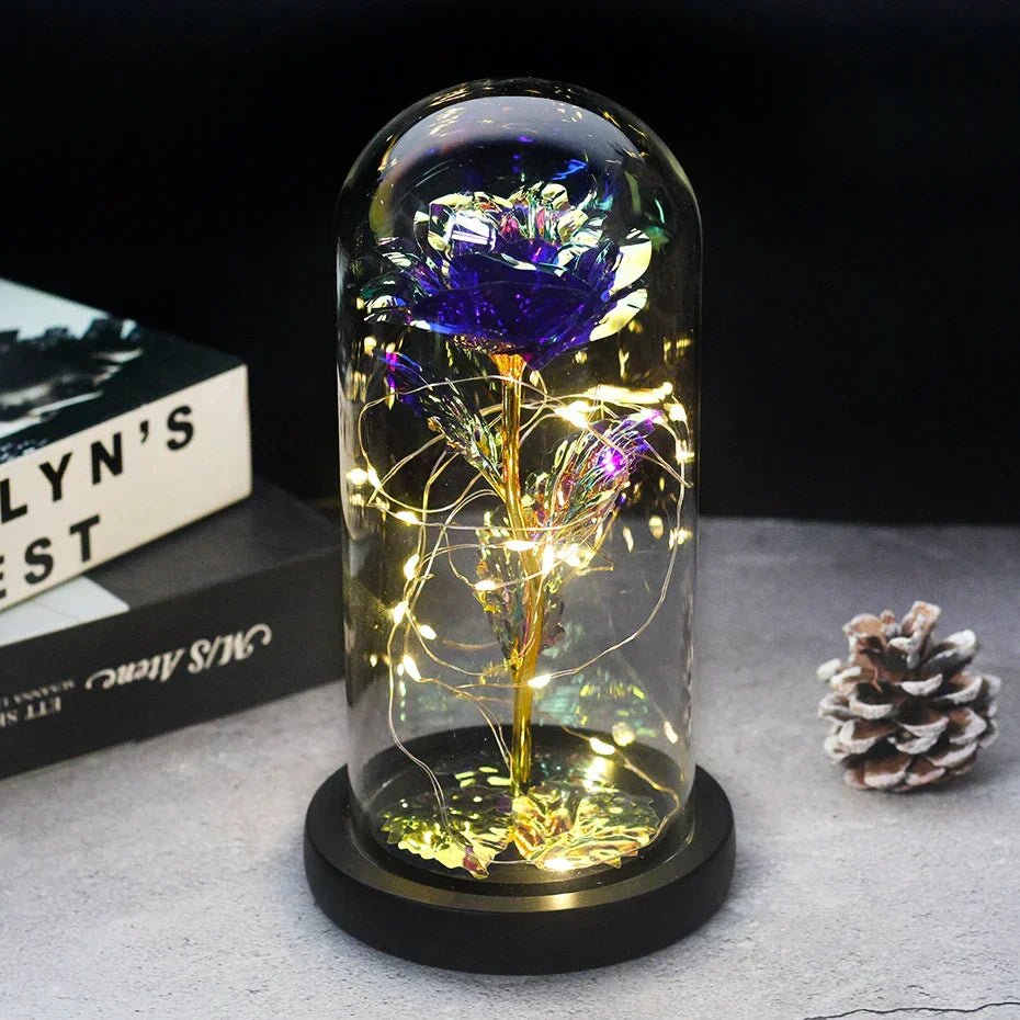 Velzora - Rose préservée sous cloche en verre avec éclairage LED | Velzora