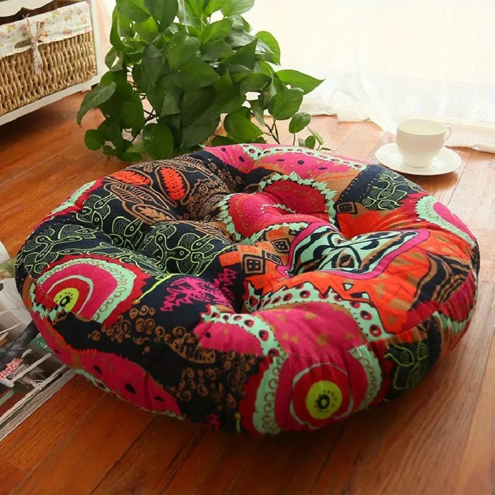 Velzora - Coussin rond en coton épais, imprimé floral bohème