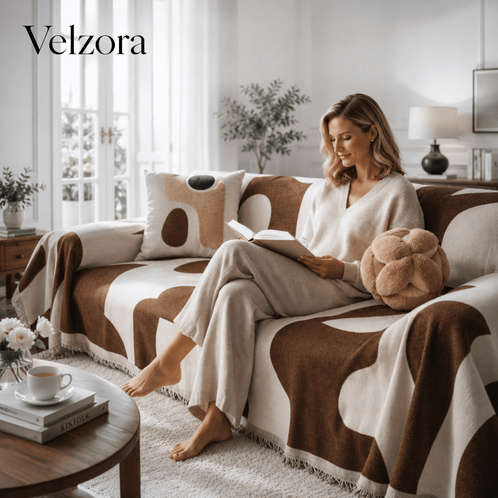 Velzora - Housse de canapé en chenille texturée à motif jacquard bohème | Velzora