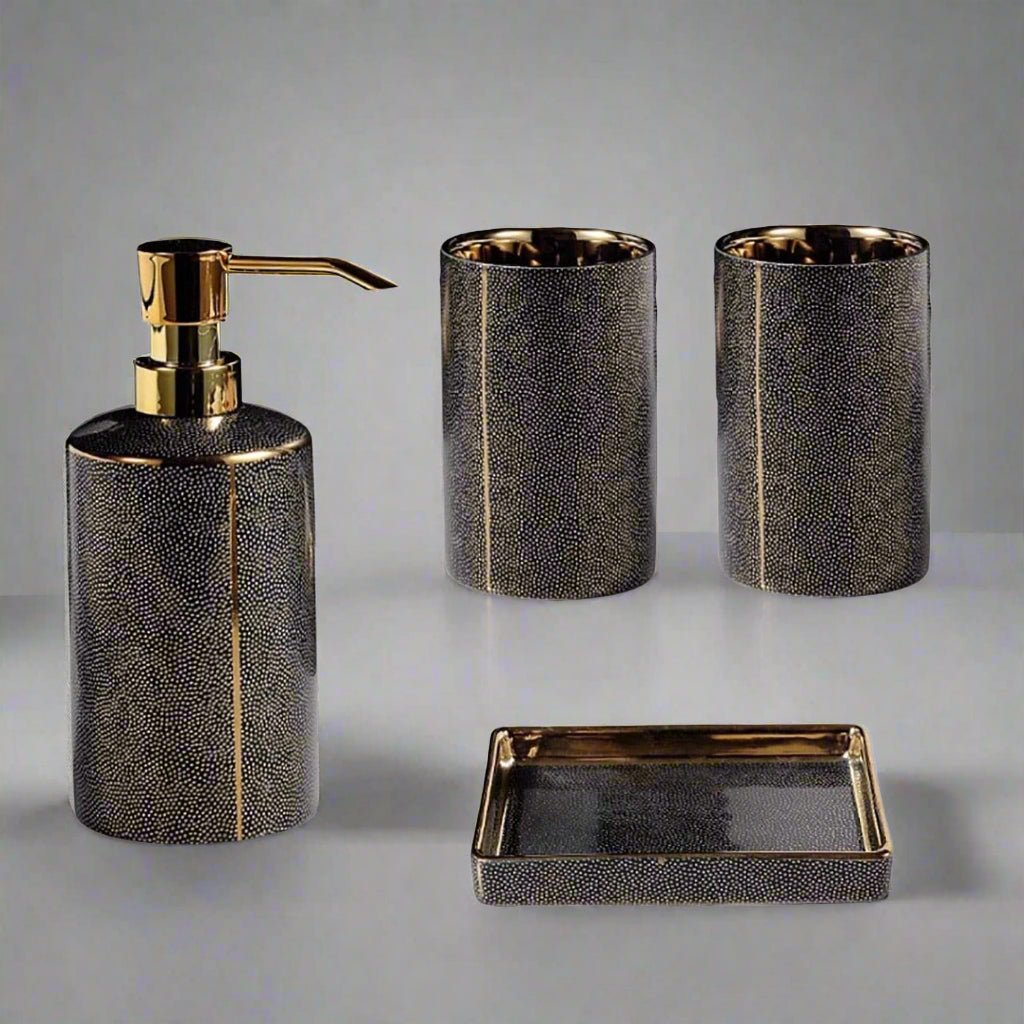 Velzora - Ensemble accessoires salle de bain céramique bords dorés | Velzora