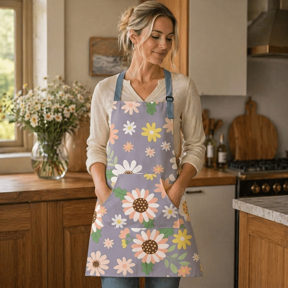 Velzora - Tablier de cuisine en coton enduit à imprimé floral vintage | Velzora