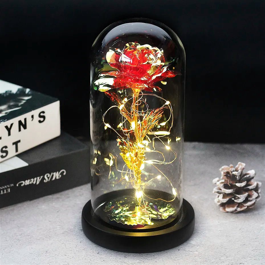 Velzora - Rose préservée sous cloche en verre avec éclairage LED | Velzora