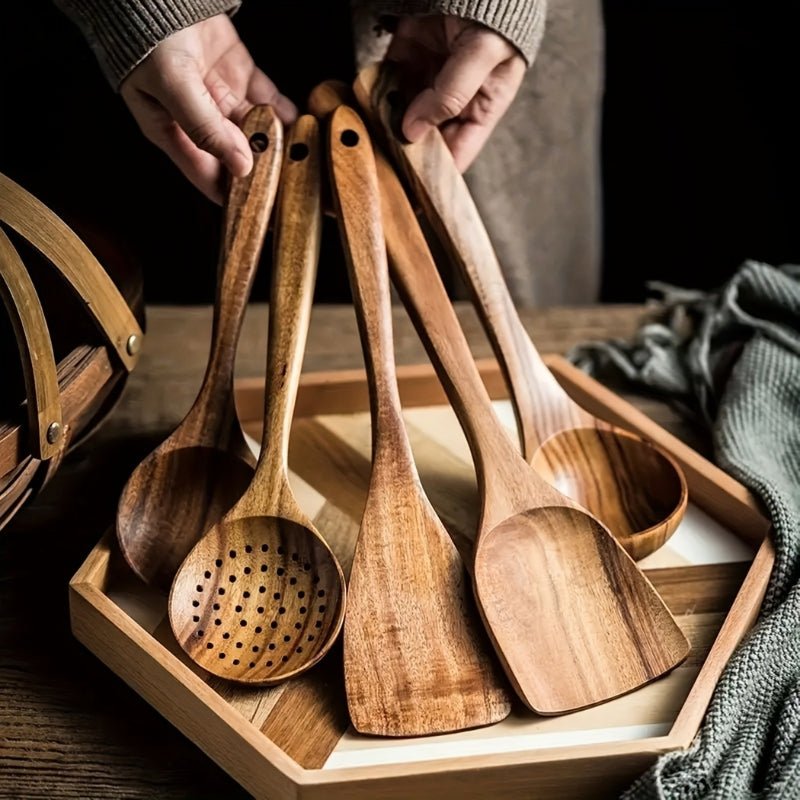 Velzora - Set d’ustensiles de cuisine en bois naturel (5 pièces) | Velzora
