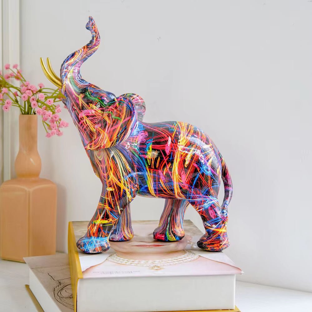 Velzora - Statuette d’éléphant en résine peinte style graffiti | Velzora