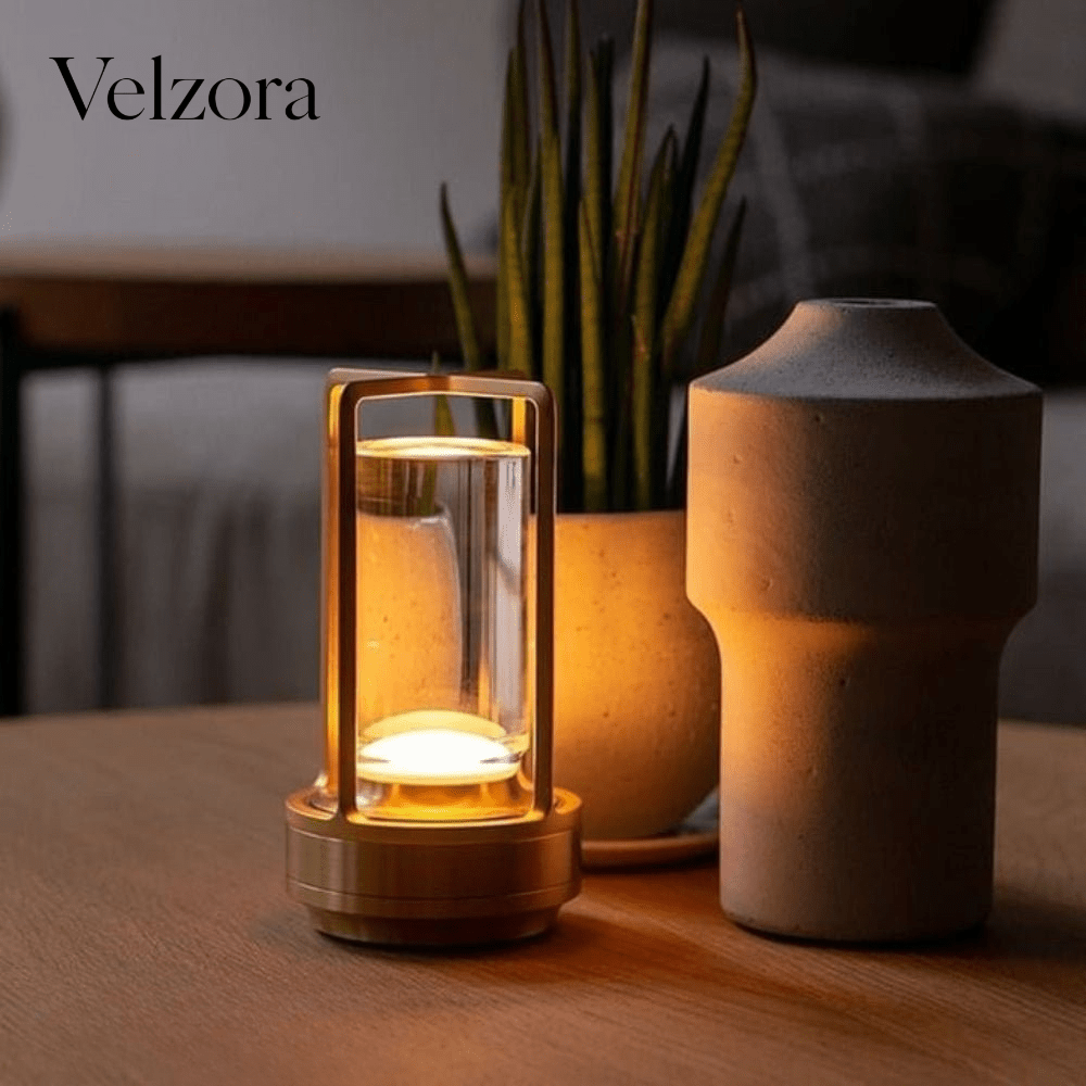 Velzora - Lampe de table dimmable en cristal et métal texturé | Velzora