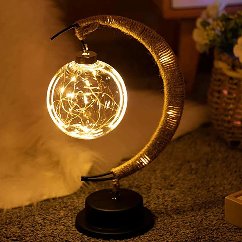 Velzora - Lampe d’ambiance LED sur socle lunaire en métal et corde tressée | Velzora