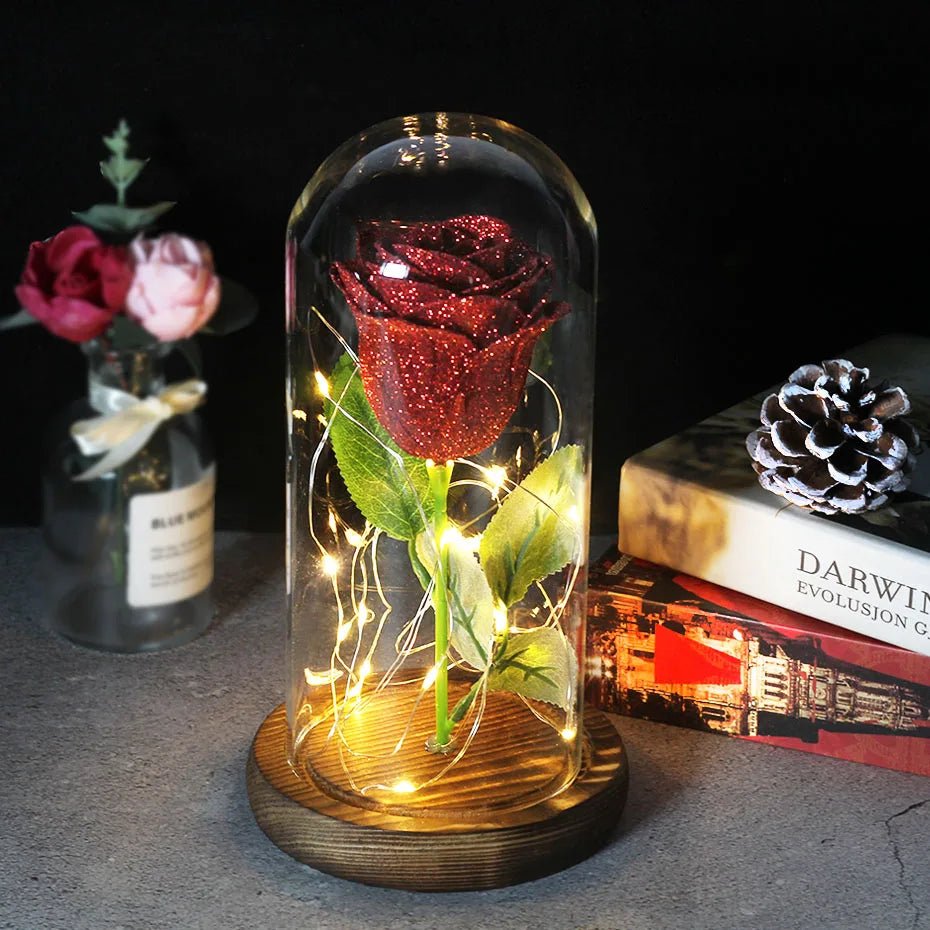 Velzora - Rose préservée sous cloche en verre avec éclairage LED | Velzora