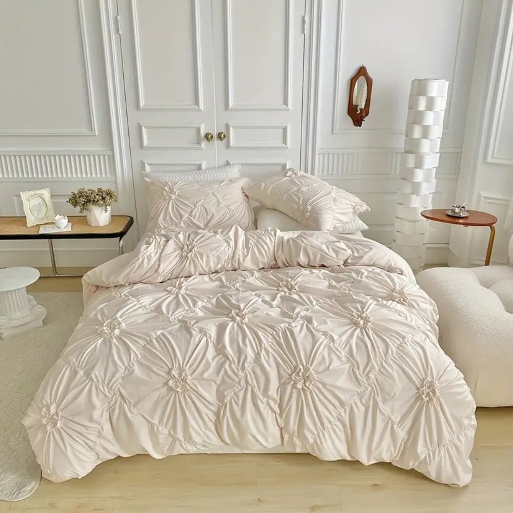 Velzora - Housse de couette texturée à plis floraux en coton mélangé | Velzora