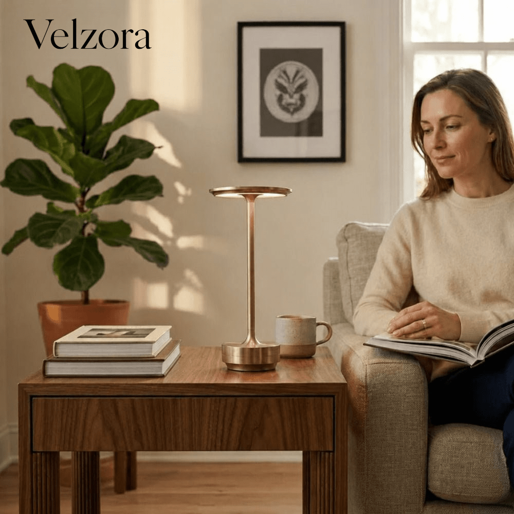 Velzora - Lampe de table sans fil en métal – Dimmable avec commande tactile | Velzora