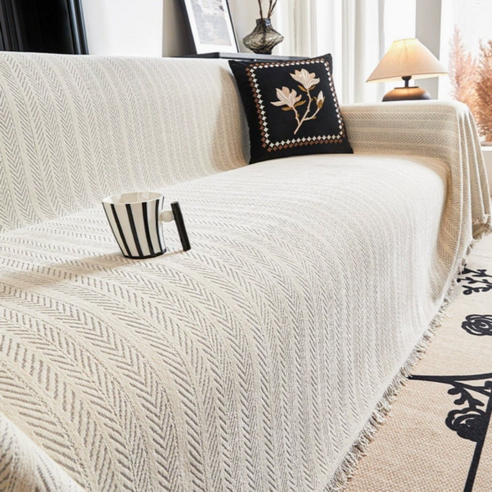 Velzora - Housse de canapé chenille chevron à franges | Velzora