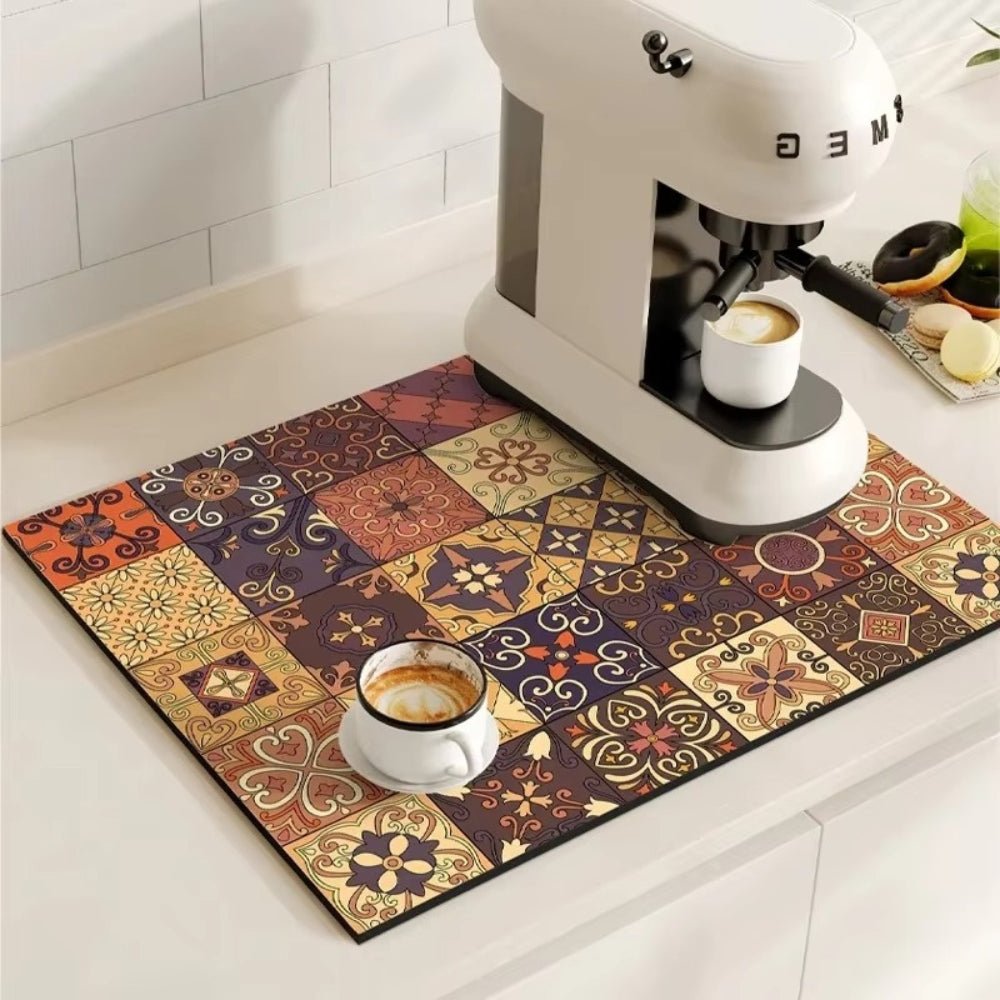 Velzora - Tapis absorbant antidérapant à motif carreaux rétro pour café ou évier