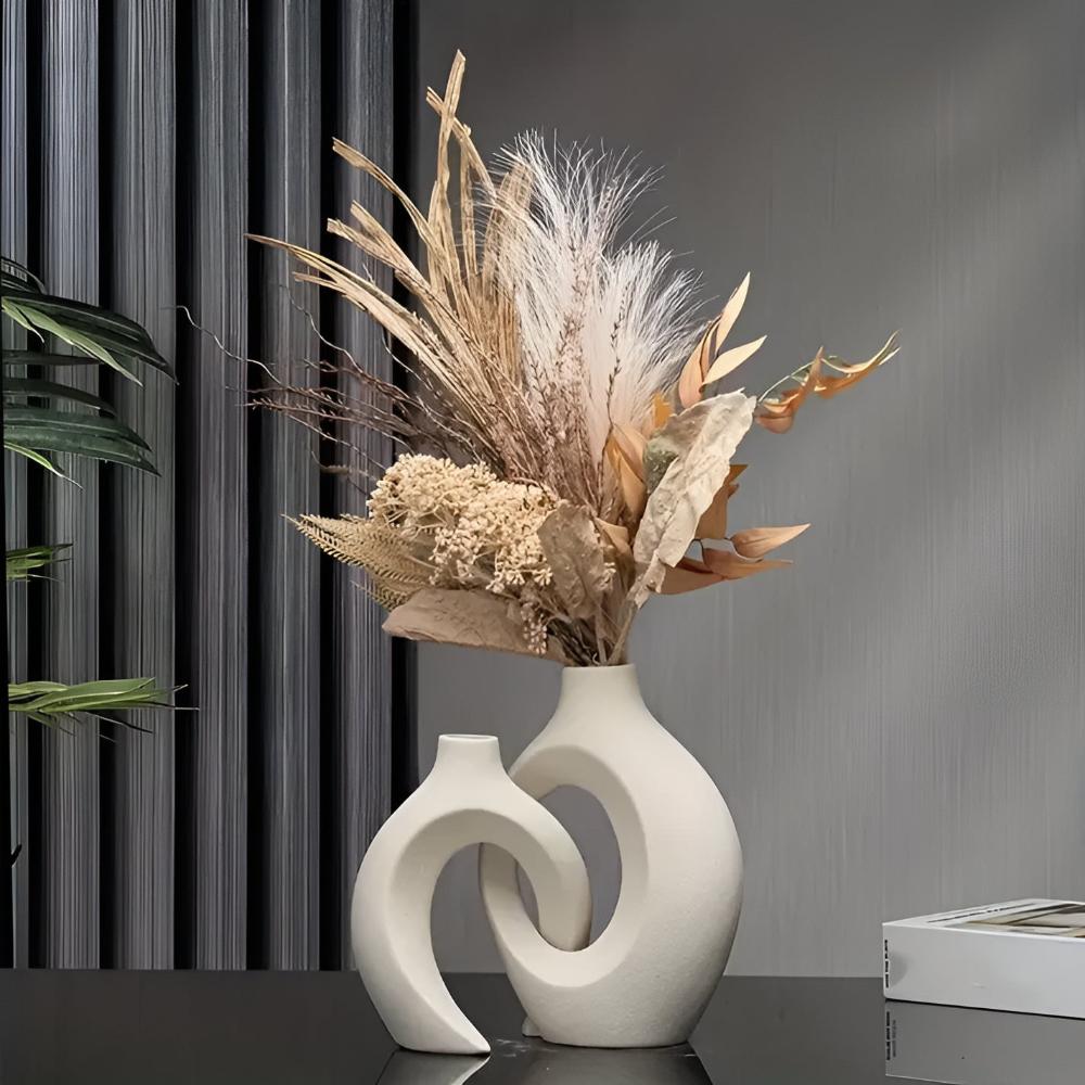 Velzora - Duo de vases en céramique mate, formes abstraites entrelacées