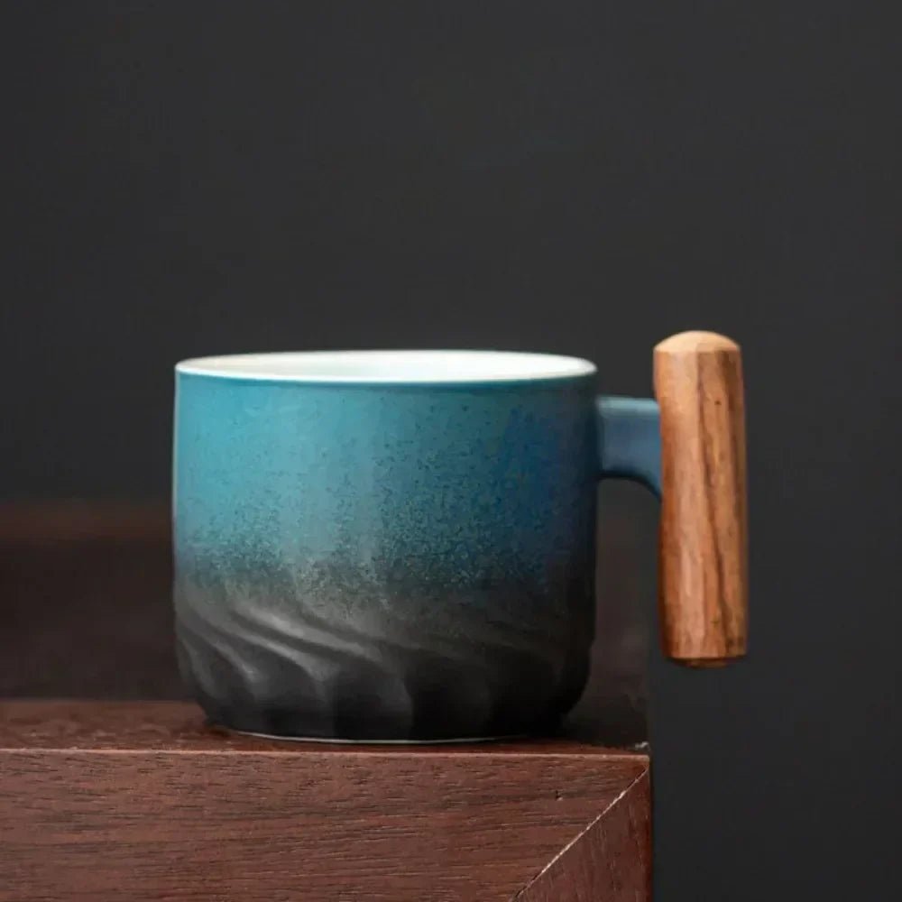 Velzora - Tasse à espresso vintage en céramique avec poignée en bois