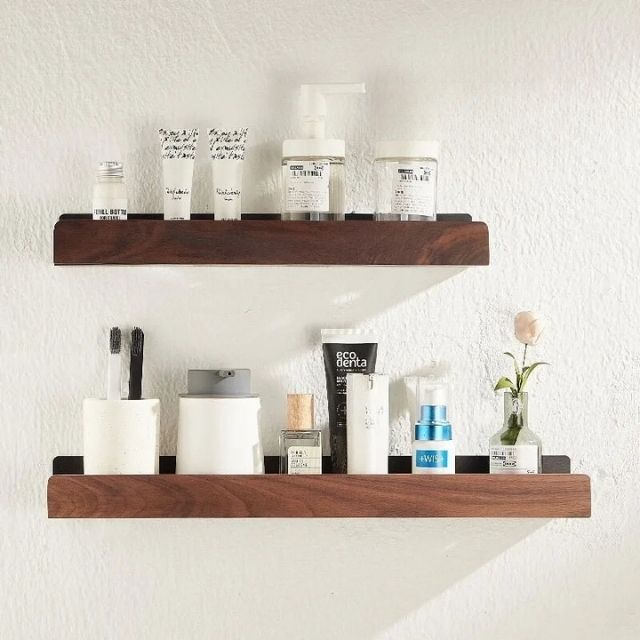 Velzora - Étagère murale de salle de bain en bois massif | Velzora