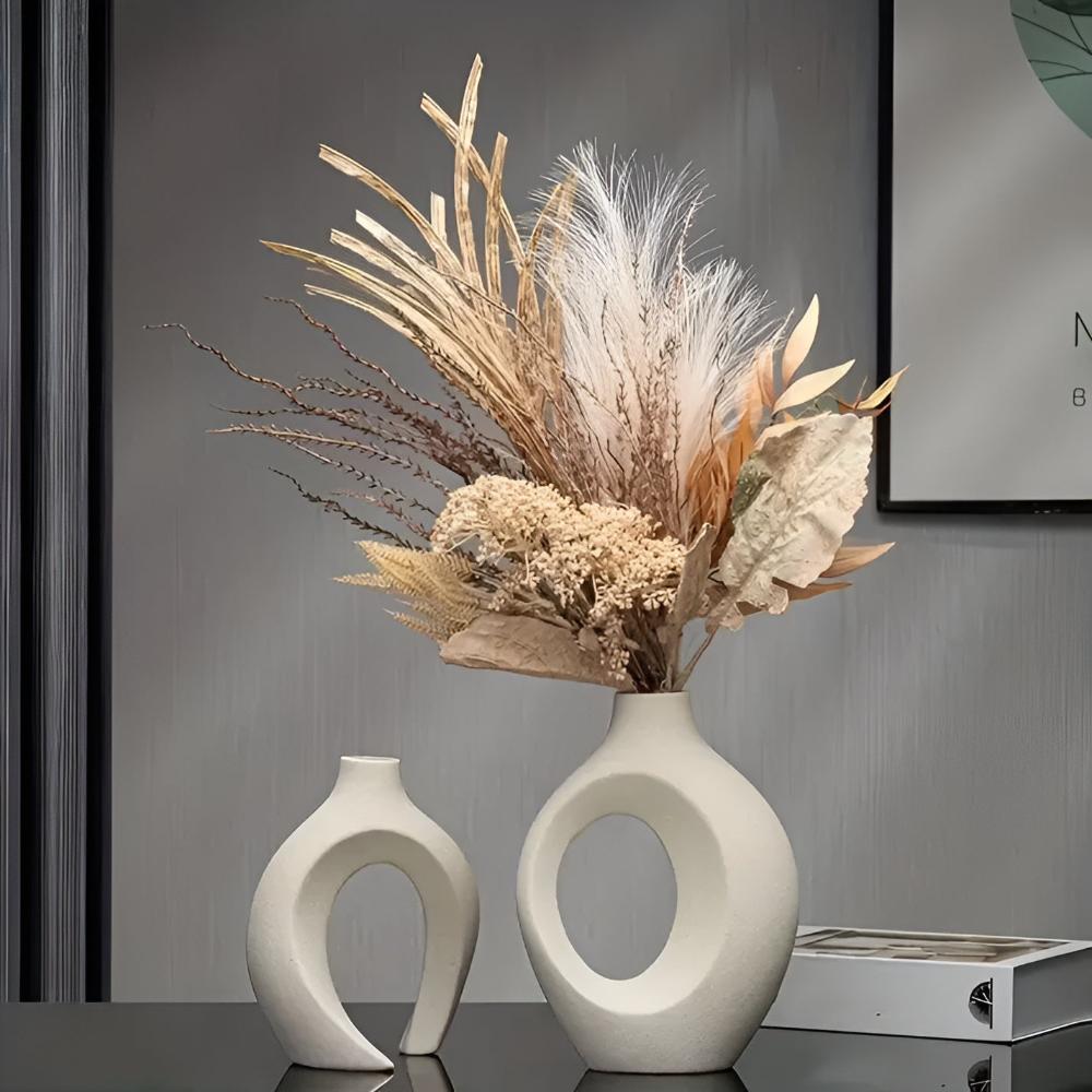Velzora - Duo de vases en céramique mate, formes abstraites entrelacées
