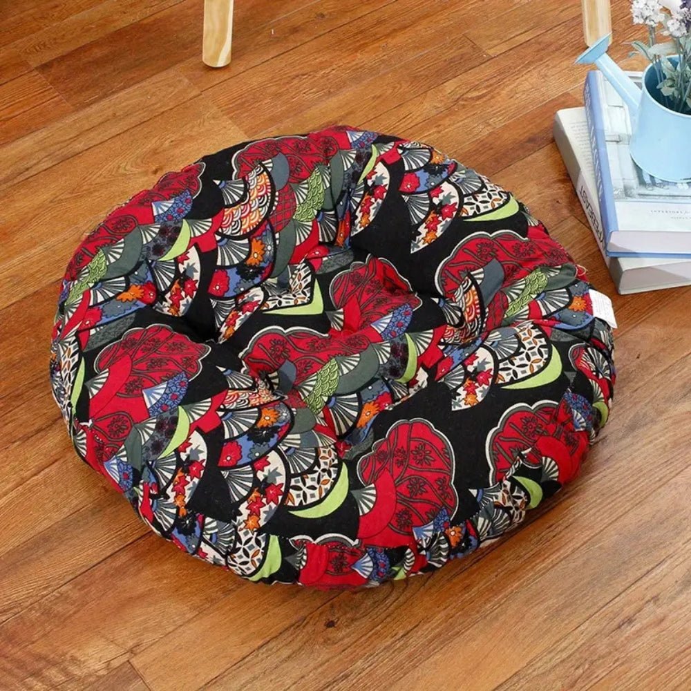 Velzora - Coussin rond en coton épais, imprimé floral bohème