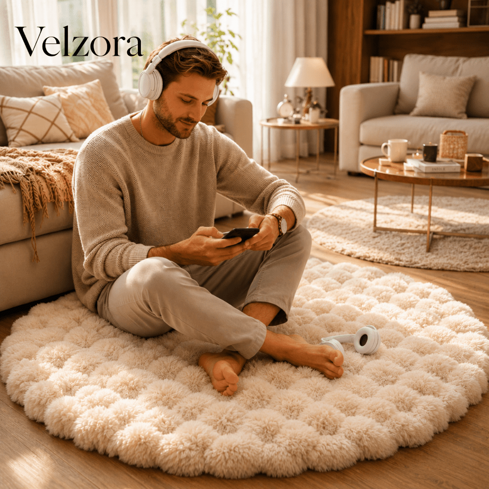 Velzora - Tapis rond en polyester doux et antidérapant | Velzora