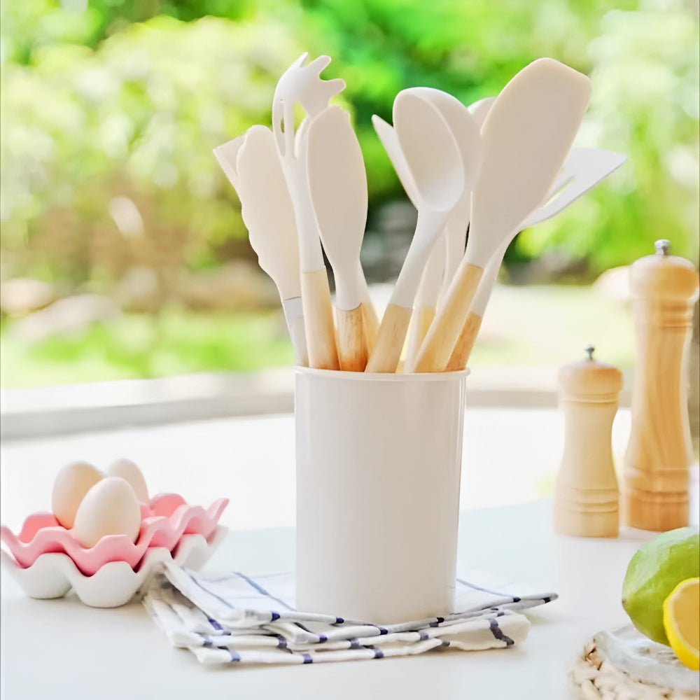 Velzora - Ensemble ustensiles cuisine 12 pièces en silicone et bambou | Velzora